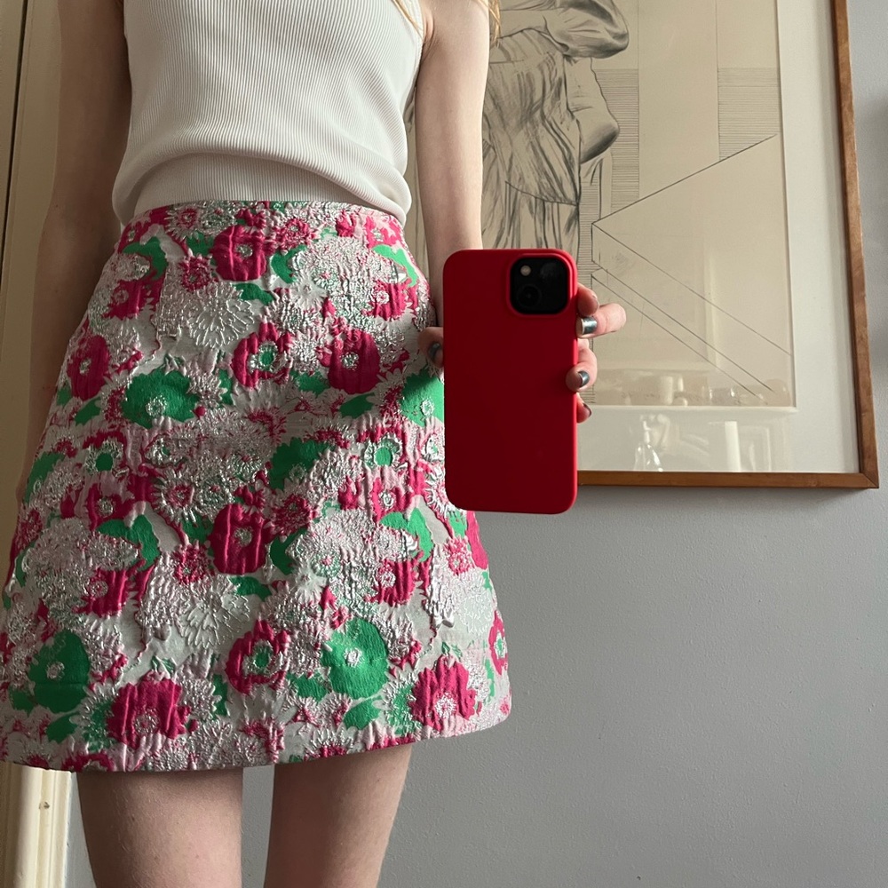 GANNI Silver & Pink Floral Miniskirt
